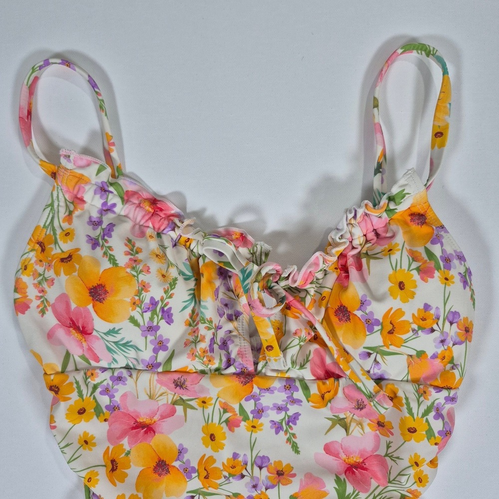 Cupshe Floral Ruched One Piece Swimsuit‎ Multi Color Ruffle Keyhole Small - Picture 9 of 11